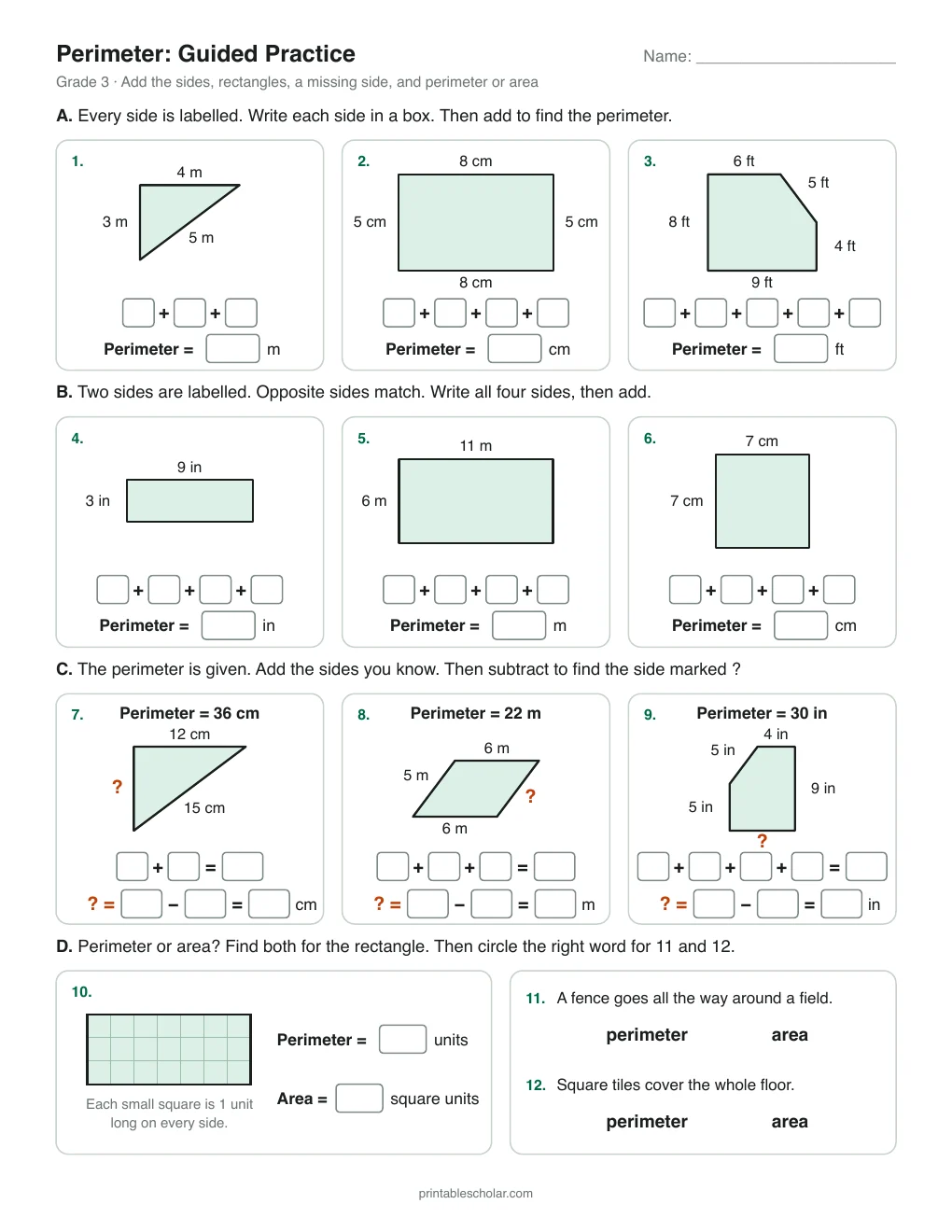 Perimeter: Guided Practice printable preview
