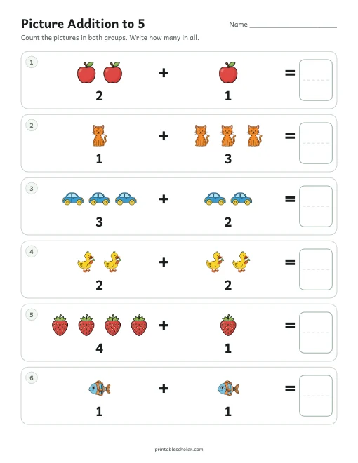 Picture Addition to 5 printable preview
