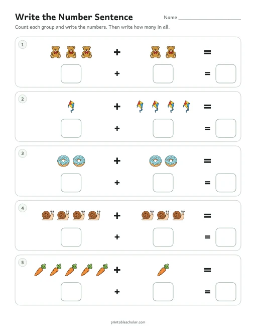 Write the Number Sentence printable preview