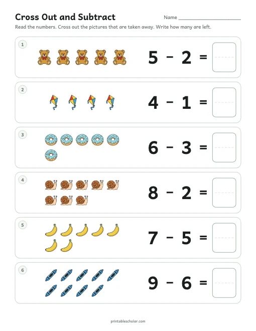 Cross Out and Subtract printable preview