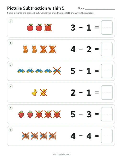 Picture Subtraction within 5 printable preview