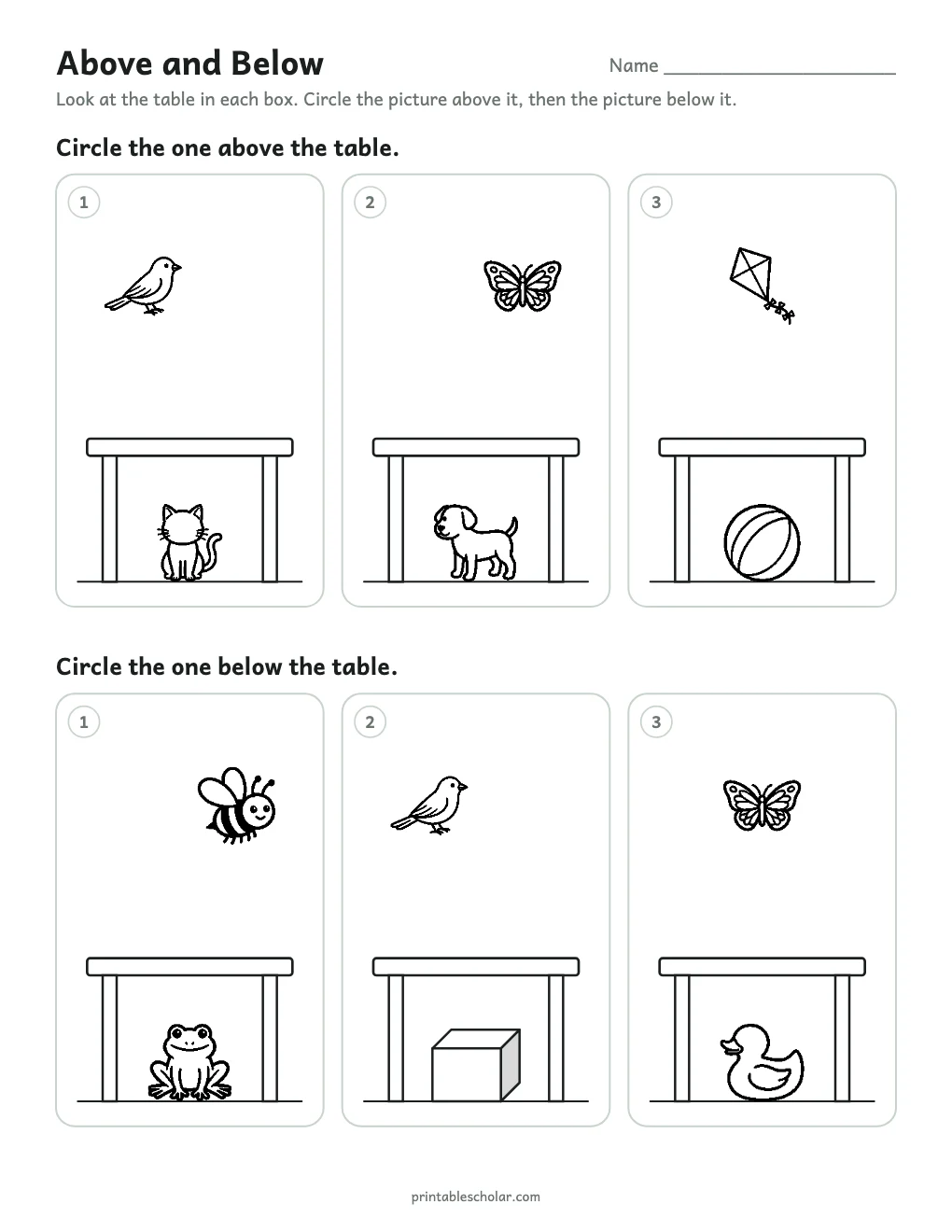 Above and Below printable preview