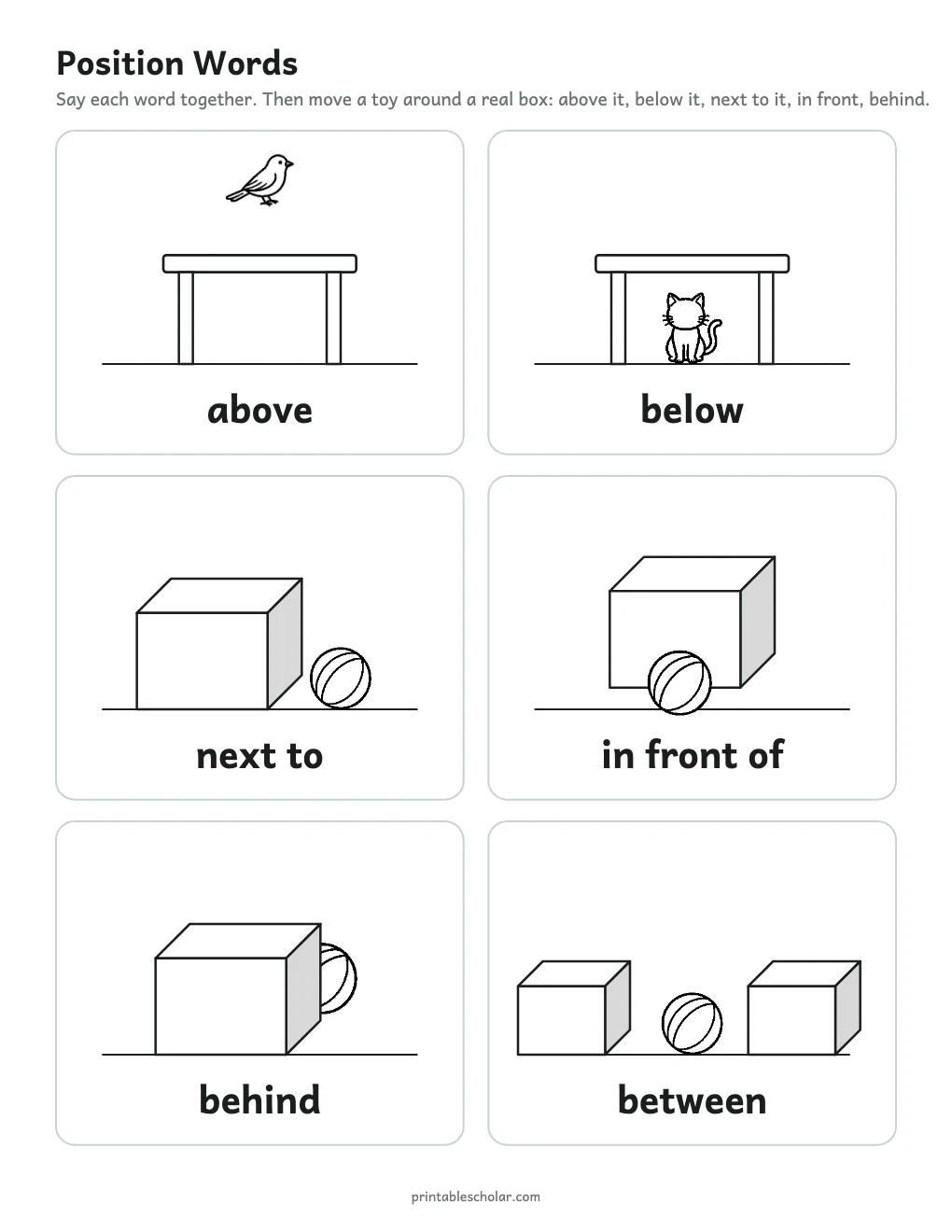 Position Words Chart printable preview
