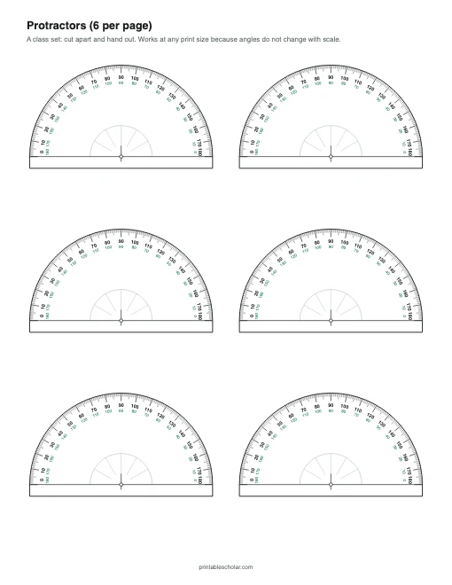 Protractors, 6 per Page printable preview