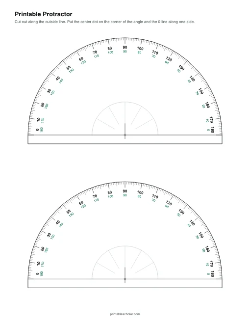 Large Protractor (180°) printable preview