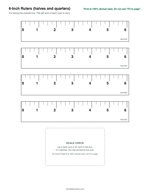 6-Inch Rulers (Halves and Quarters) printable preview
