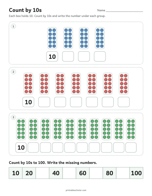 Count by 10s printable preview