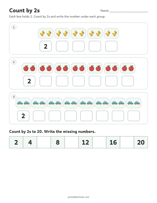 Count by 2s printable preview