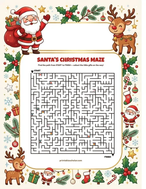 Free printable christmas maze for kids — santa style worksheet