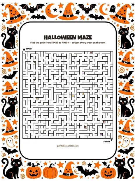 Free printable halloween maze for kids — classic style worksheet
