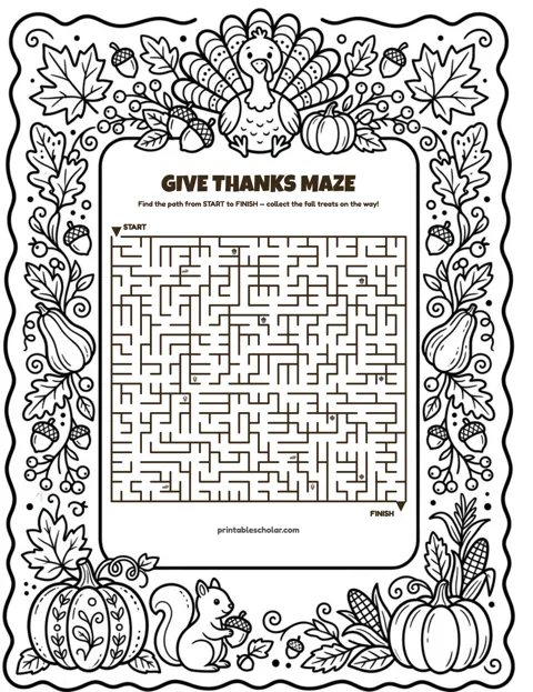 Free printable thanksgiving maze for kids — give thanks style worksheet