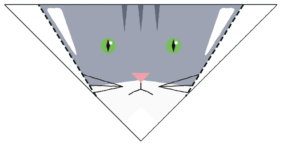 Origami Cat Face step 2: Turn it so a corner points up. Fold back on line 1: a triangle, point down.