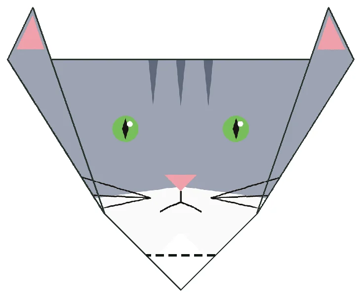 Origami Cat Face step 3: Fold both corners up on the 2 lines. Their tips are the ears.
