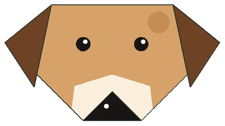 The finished origami dog face, folded from the printed sheet