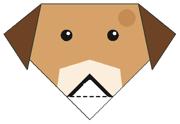 Origami Dog Face step 3: Fold both ears down on the 2 lines.