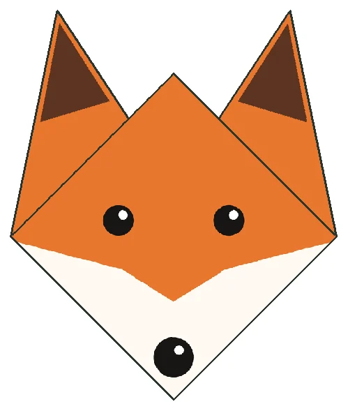 The finished origami fox face, folded from the printed sheet