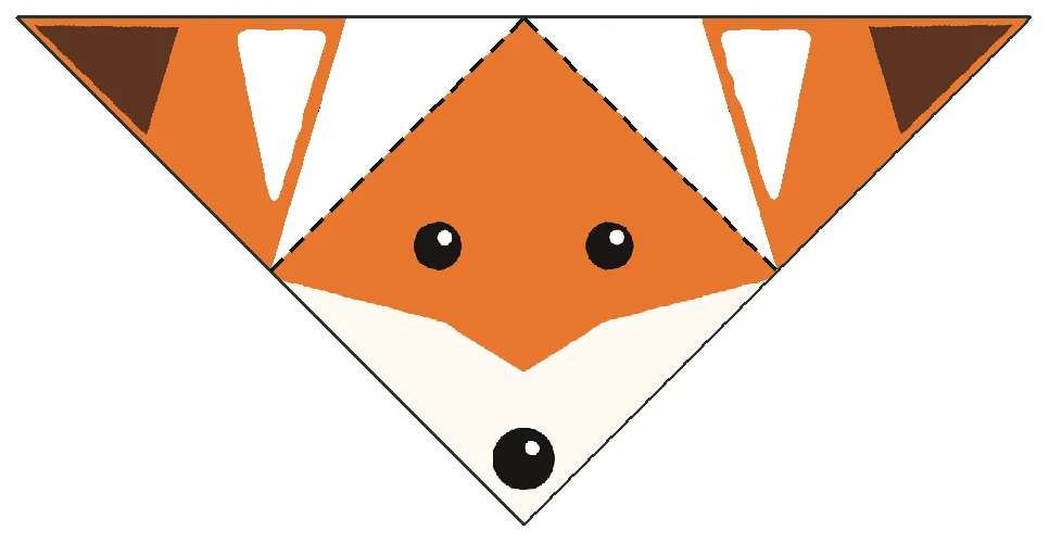 Origami Fox Face step 2: Turn it so a corner points up. Fold back on line 1: a triangle, point down.