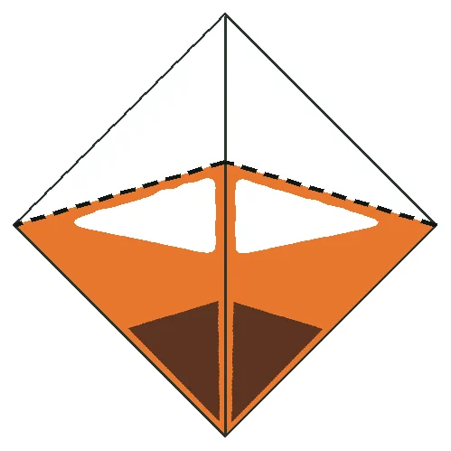 Origami Fox Face step 3: Fold both corners back on the 2 lines. Then turn it over.