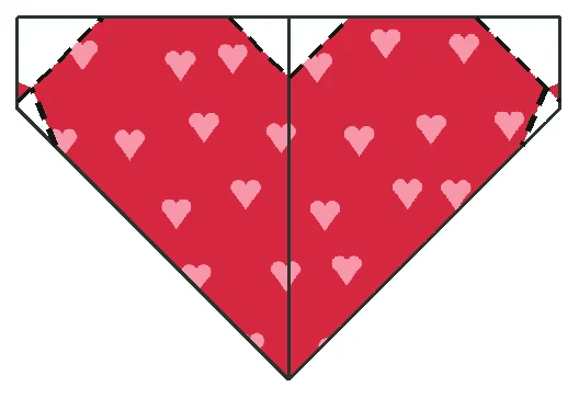 Origami Heart step 4: Fold both halves up on the 3 lines.
