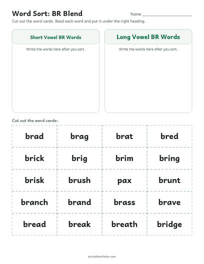 BR Blend word sort printable preview