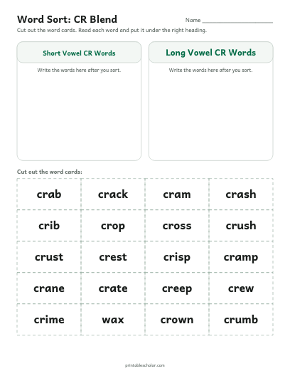 CR Blend word sort printable preview