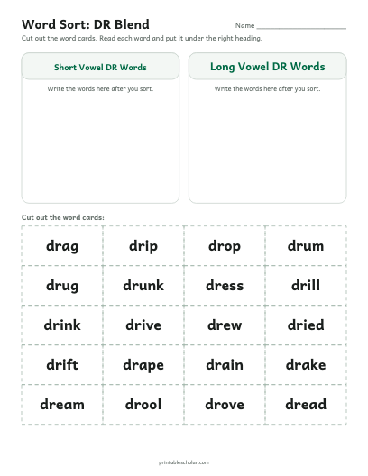 DR Blend word sort printable preview