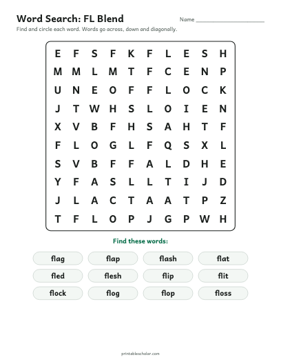FL Blend word search printable preview