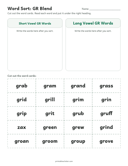 GR Blend word sort printable preview