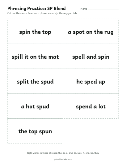 SP Blend phrasing cards printable preview