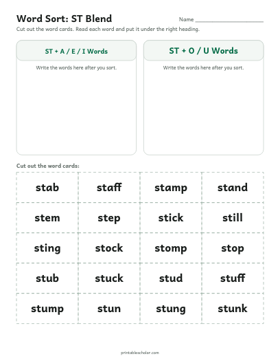 ST Blend word sort printable preview