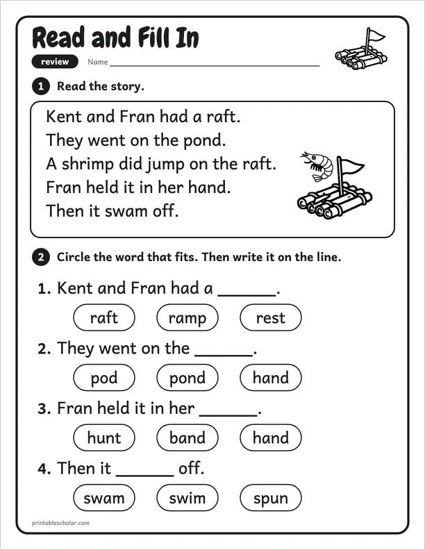 Read and Fill In: a blends and digraphs picture worksheet
