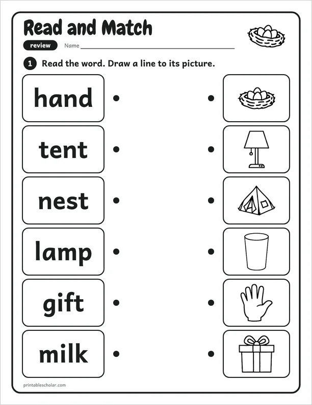 Read and Match: a blends and digraphs picture worksheet