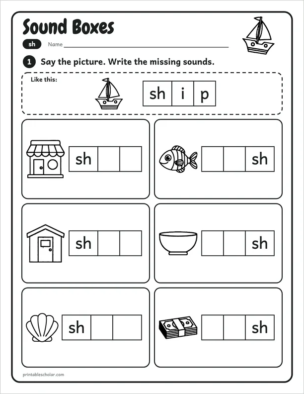 Sound Boxes: a free sh word work worksheet
