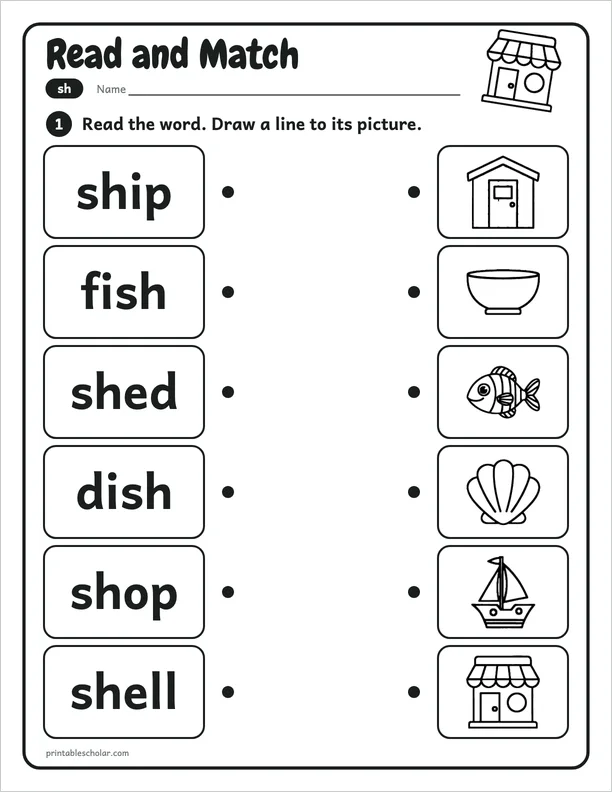 Read and Match: a free sh word work worksheet