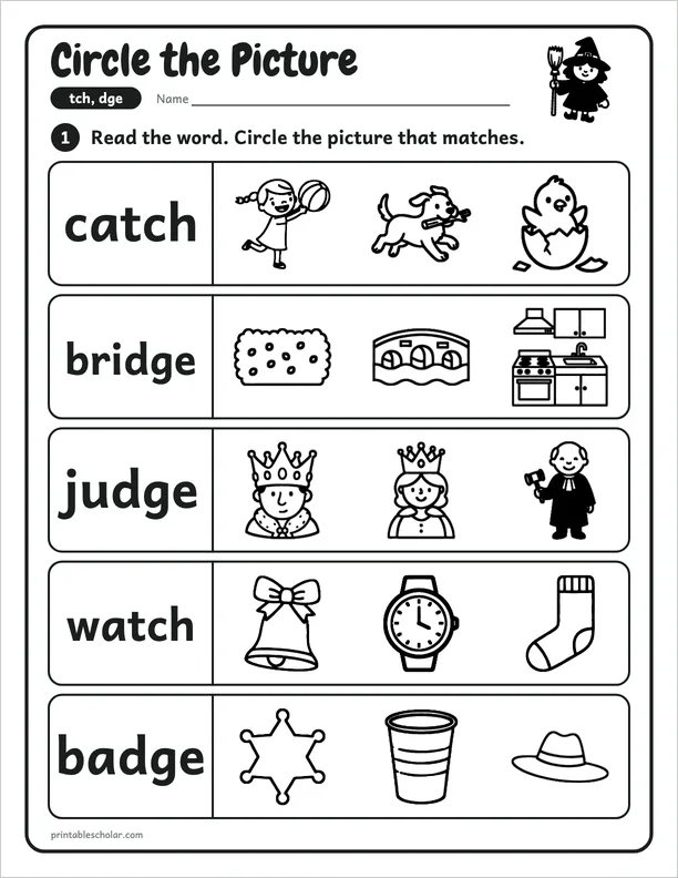 Circle the Picture: a tch and dge picture worksheet
