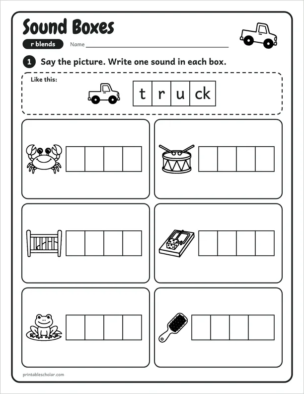 Sound Boxes: a r blend picture worksheet