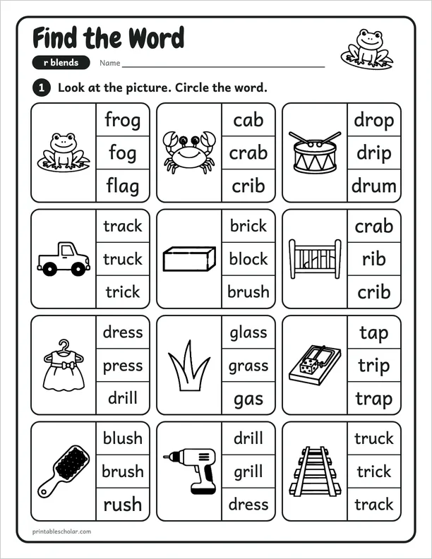 Find the Word: a r blend picture worksheet