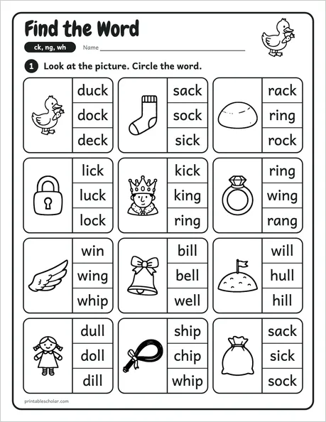 Find the Word worksheet from the Level 2 Word Work: Blends and Digraphs pack