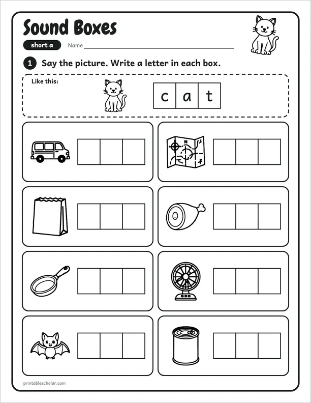 Sound Boxes: a free short a CVC worksheet