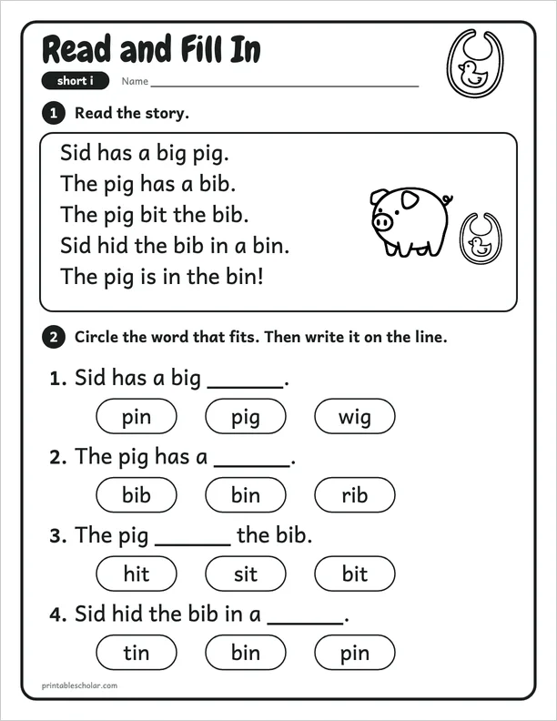 Read and Fill In: a short i picture worksheet