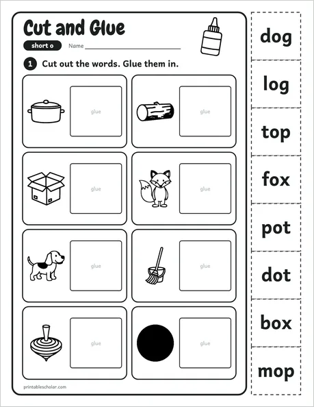 Cut and Glue worksheet from the Level 1 Word Work: CVC Words pack