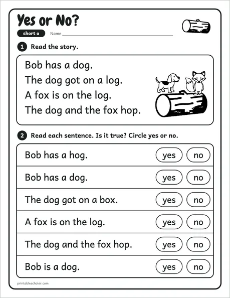 Yes or No? worksheet from the Level 1 Word Work: CVC Words pack
