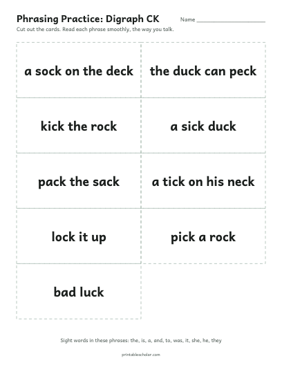 Digraph CK phrasing cards printable preview