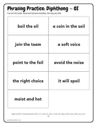 Diphthong — OI phrasing cards printable preview