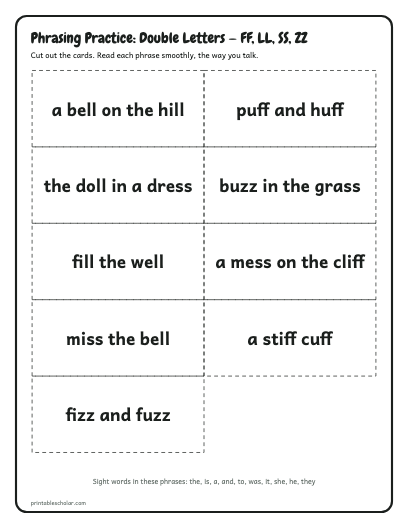 Double Letters — FF, LL, SS, ZZ phrasing cards printable preview