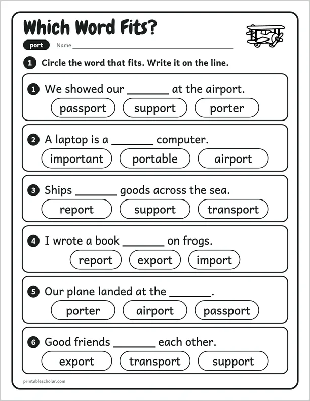 Which Word Fits?: a free root port word work worksheet