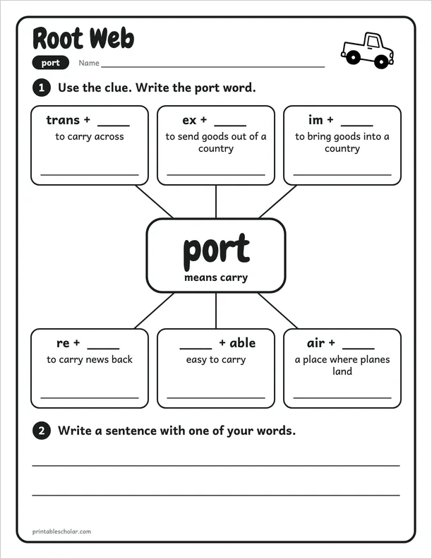 Root Web: a free root port word work worksheet