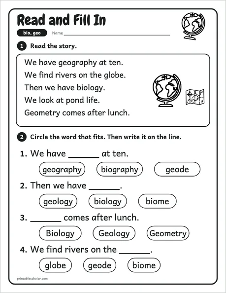 Read and Fill In worksheet from the Level 6 Word Work: Greek and Latin Roots pack