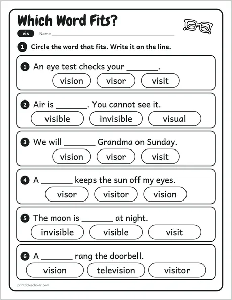 Which Word Fits? worksheet from the Level 6 Word Work: Greek and Latin Roots pack