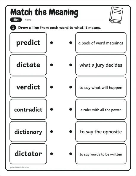 Match the Meaning worksheet from the Level 6 Word Work: Greek and Latin Roots pack